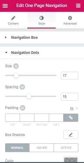 Elementor one-page navigation widget
