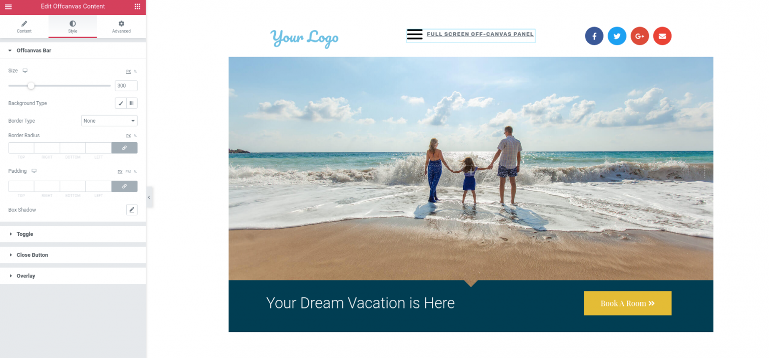 How to Create a FullScreen OffCanvas Panel? PowerPack for Elementor