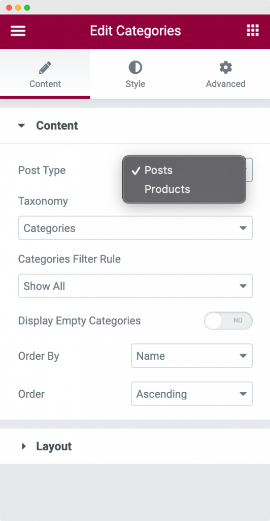 Post Type in Content Section of Categories Widget
