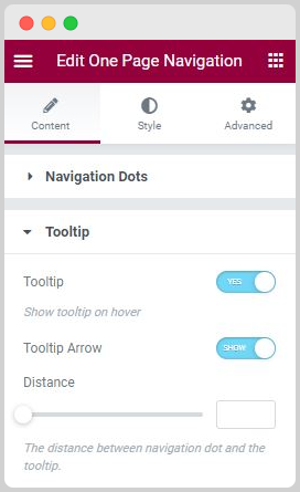 Tooltip Section of One Page Navigation widget