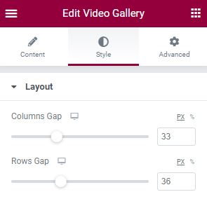 Customize the layout of Video Gallery widget