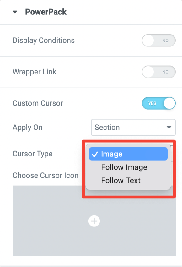 choose custom cursor type